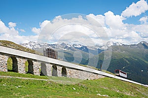 Steep funicular railway Parsenn mountain landscape WeiÃÅ¸fluhjoch Davos, landscape Switzerland photo